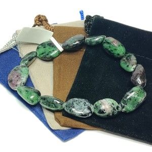 RUBY ZOISITE STRETCHY NUGGET BRACELET 10-15mm NAT. STONE w/FREE FELT POUCH-NB47